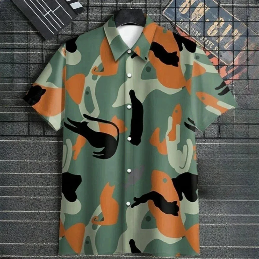 3D Printed Geometry Men's Shirts Loose Casual Fashion Button Short Sleeve Lapel Hawaiian Blouse Shirts for Men Summer Clothing