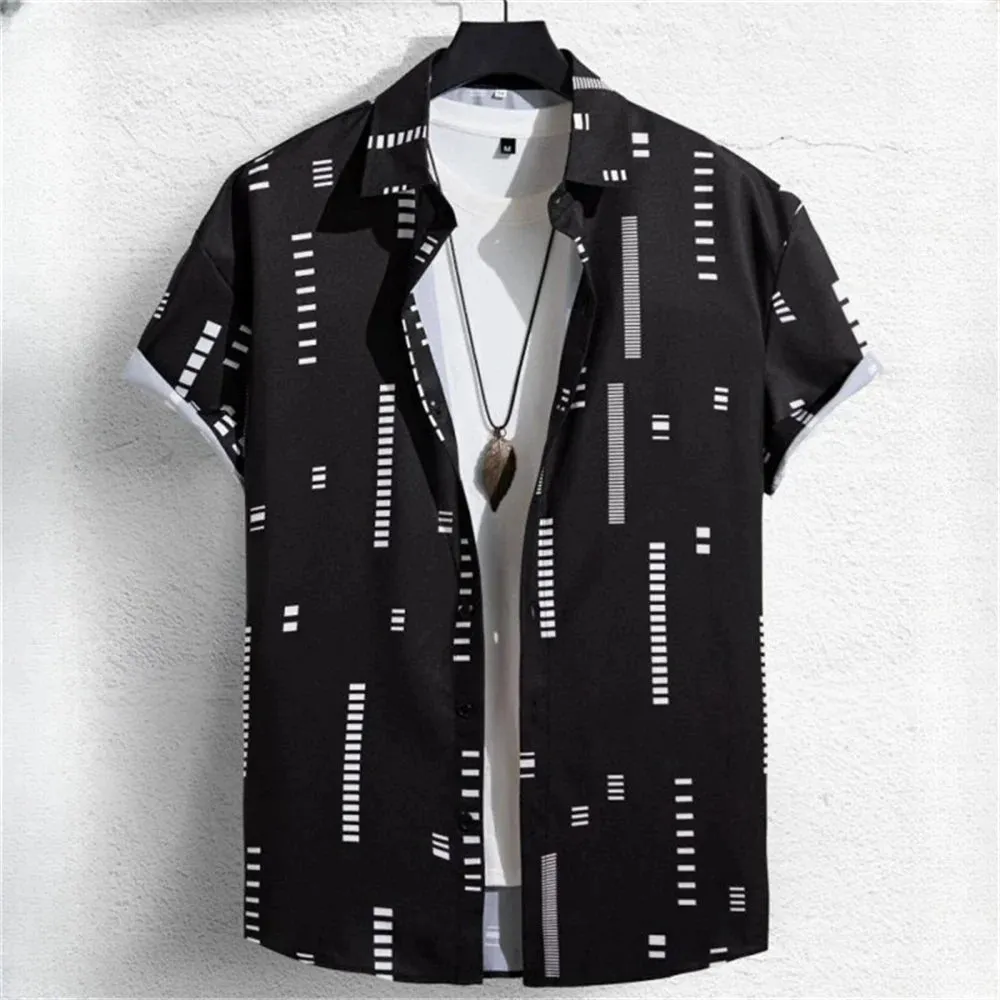 3D Printed Geometry Men's Shirts Loose Casual Fashion Button Short Sleeve Lapel Hawaiian Blouse Shirts for Men Summer Clothing