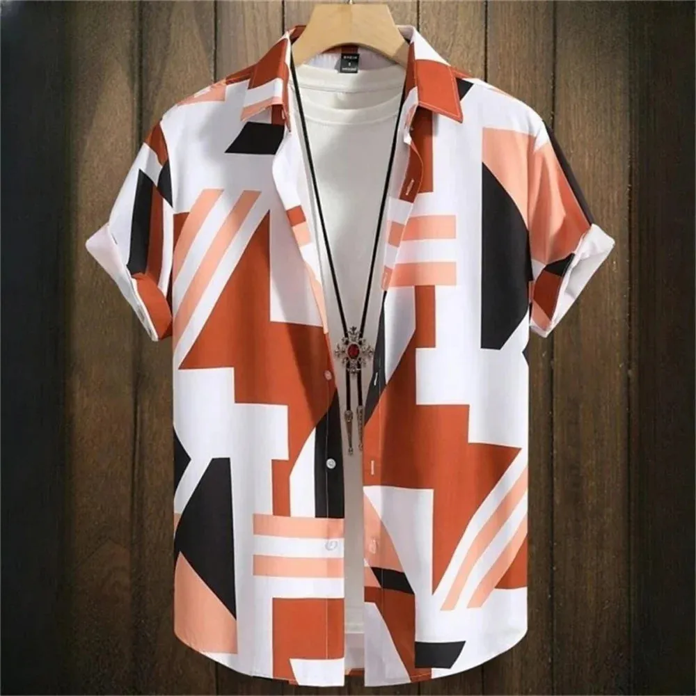 3D Printed Geometry Men's Shirts Loose Casual Fashion Button Short Sleeve Lapel Hawaiian Blouse Shirts for Men Summer Clothing