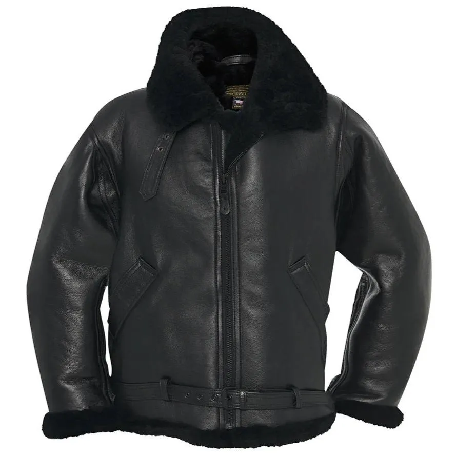 Cockpit USA Men's R.A.F Sheepskin Bomber Jacket in Black SIZE 44 - Final Sale Ships Same Day