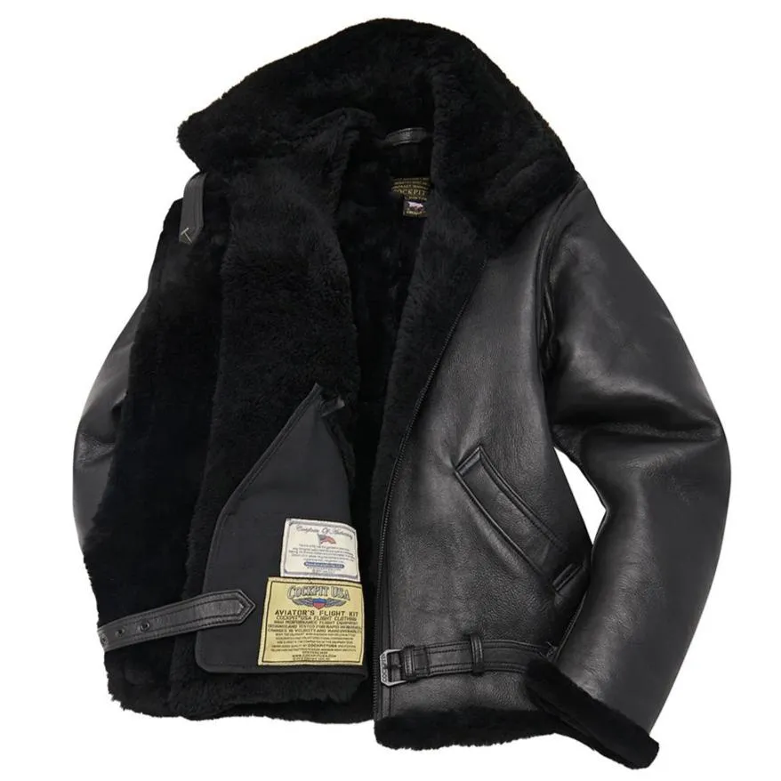 Cockpit USA Men's R.A.F Sheepskin Bomber Jacket in Black SIZE 44 - Final Sale Ships Same Day