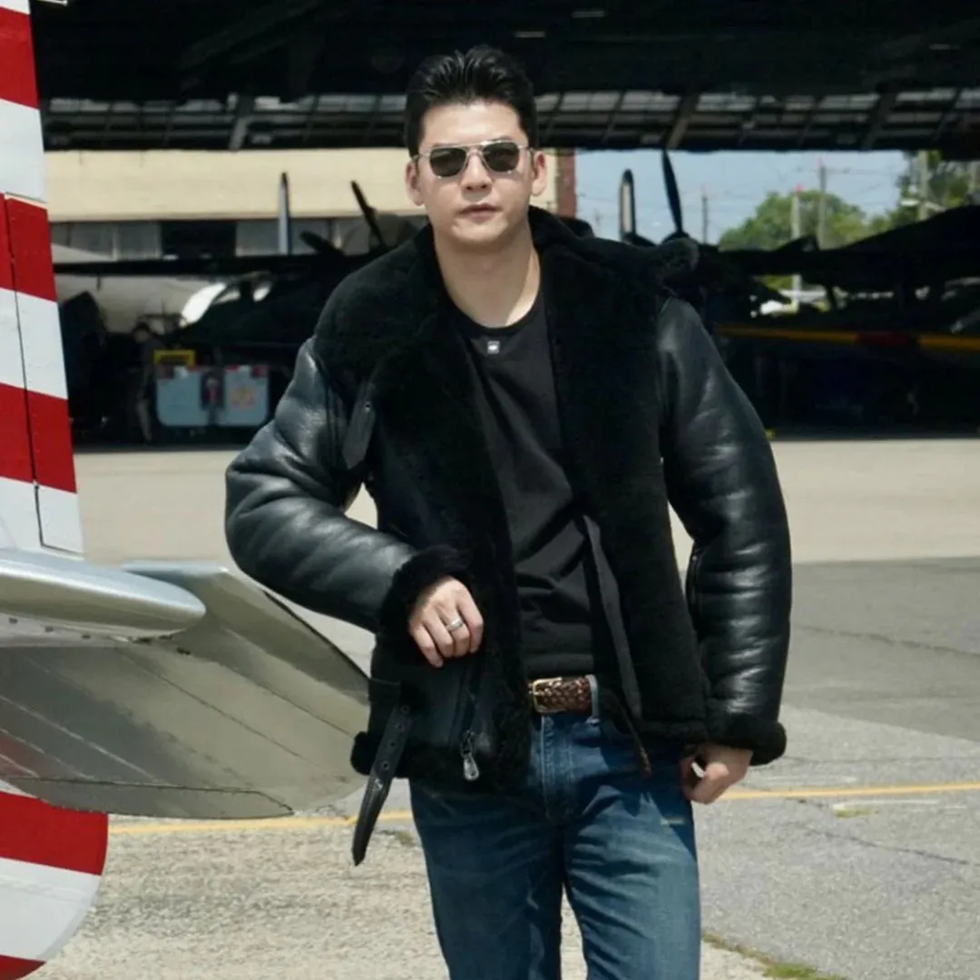 Cockpit USA Men's R.A.F Sheepskin Bomber Jacket in Black SIZE 44 - Final Sale Ships Same Day