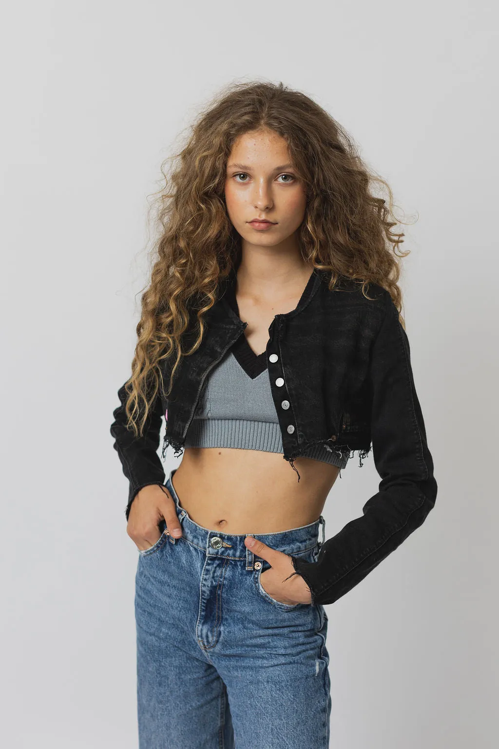 Cropped denim jacket black