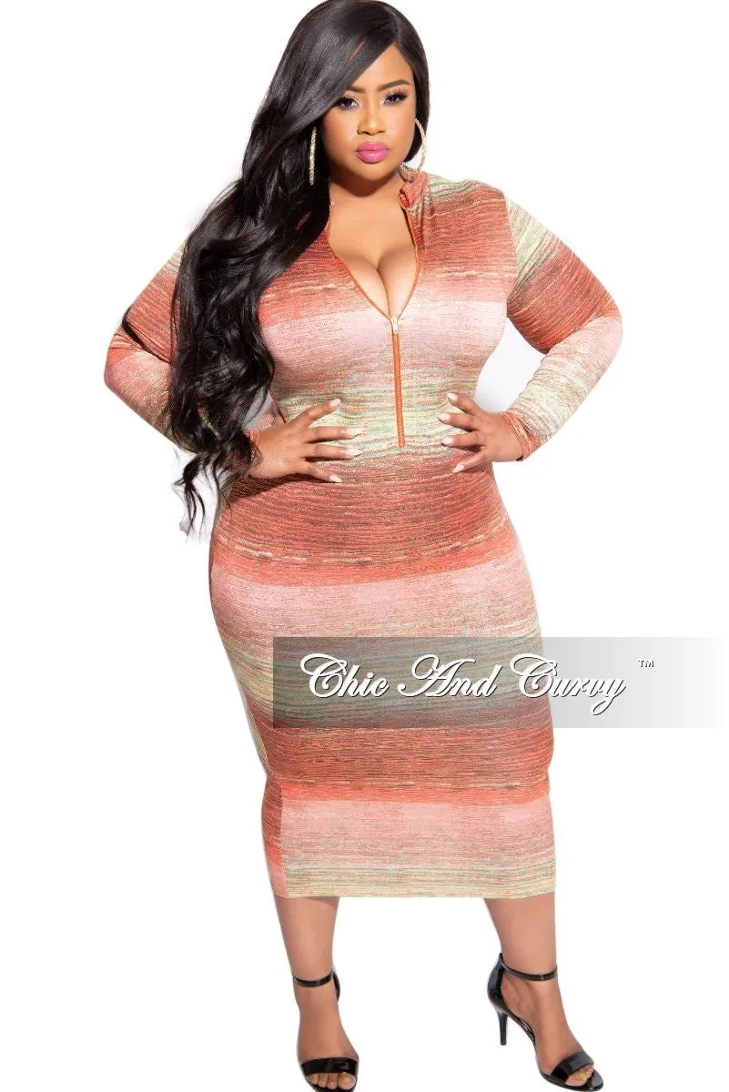 Final Sale Plus Size Reversible BodyCon Dress in Orange Coral Green and Gold Print