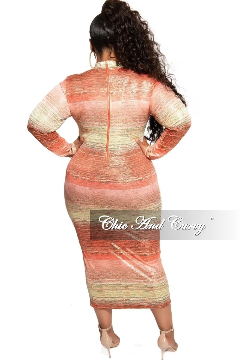 Final Sale Plus Size Reversible BodyCon Dress in Orange Coral Green and Gold Print