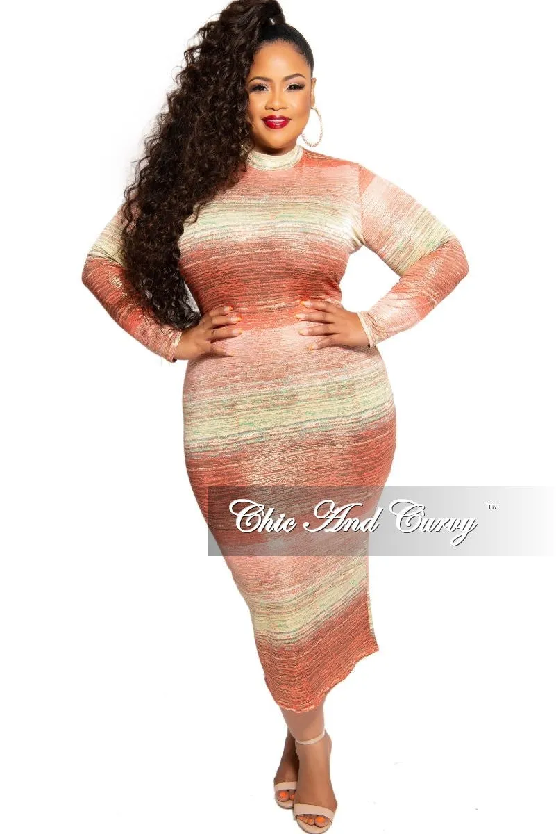Final Sale Plus Size Reversible BodyCon Dress in Orange Coral Green and Gold Print
