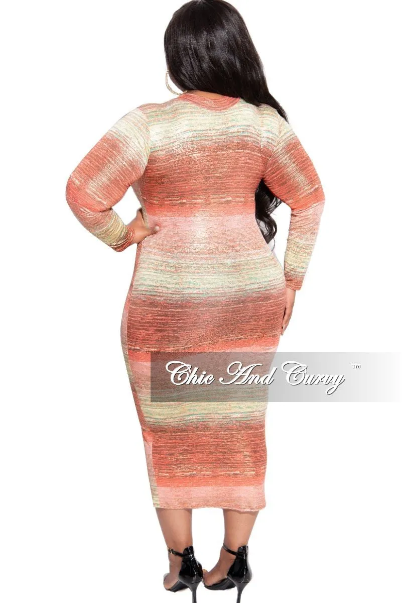 Final Sale Plus Size Reversible BodyCon Dress in Orange Coral Green and Gold Print
