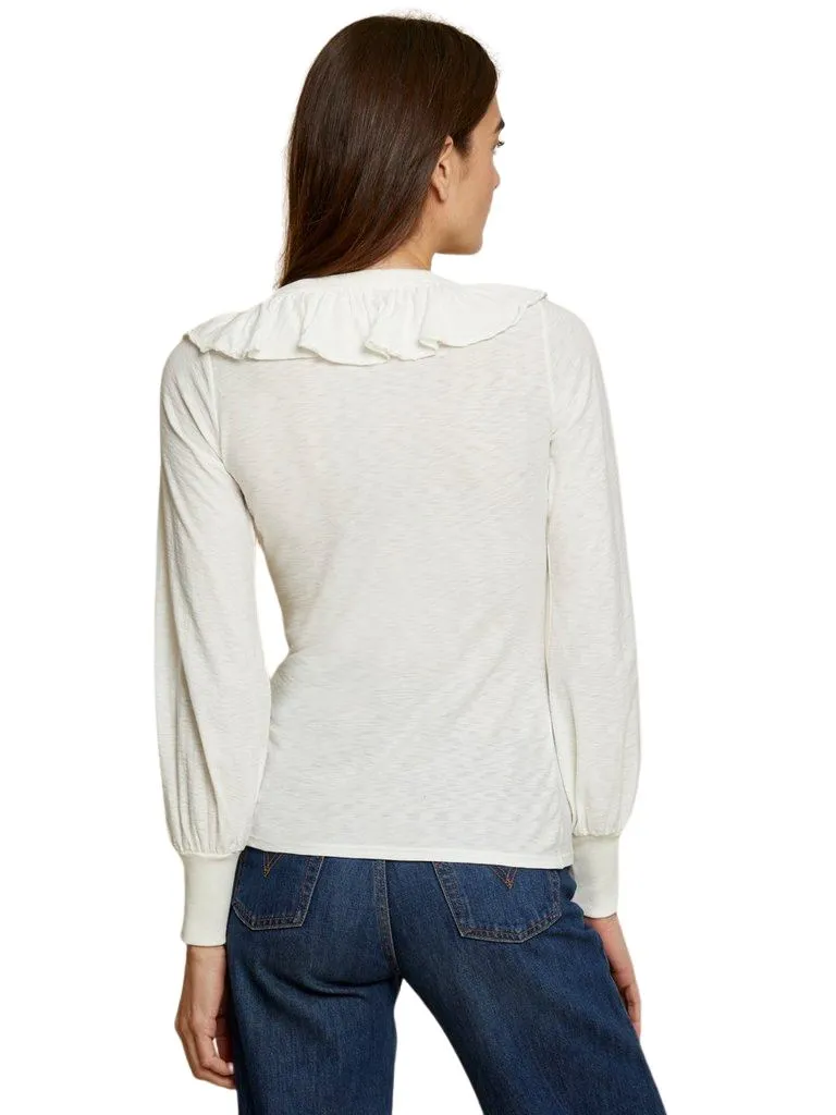 Nation Lalita Ruffled Henley Blouse- Off White