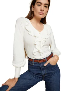 Nation Lalita Ruffled Henley Blouse- Off White
