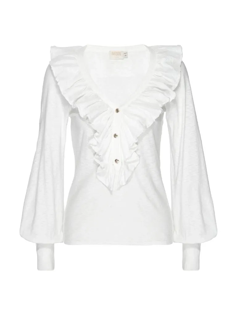 Nation Lalita Ruffled Henley Blouse- Off White