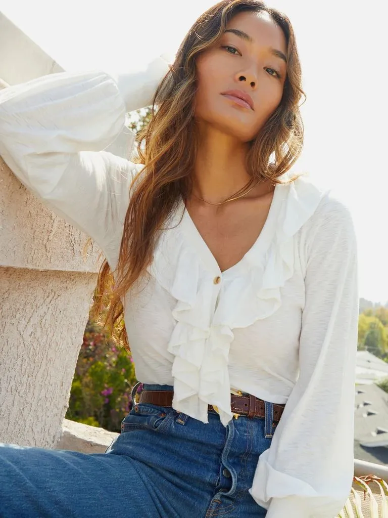 Nation Lalita Ruffled Henley Blouse- Off White