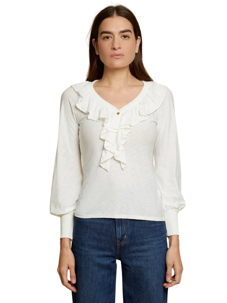 Nation Lalita Ruffled Henley Blouse- Off White