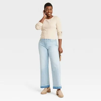Universal Thread Women's High Waisted Wide Leg Cropped High-Rise Jeans, Light Wash