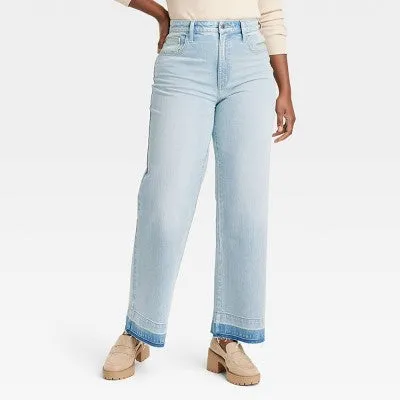 Universal Thread Women's High Waisted Wide Leg Cropped High-Rise Jeans, Light Wash