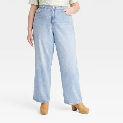 Universal Thread Women's High Waisted Wide Leg Cropped High-Rise Jeans, Light Wash