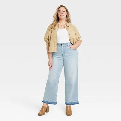 Universal Thread Women's High Waisted Wide Leg Cropped High-Rise Jeans, Light Wash