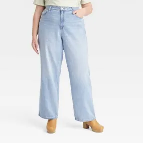 Universal Thread Women's High Waisted Wide Leg Cropped High-Rise Jeans, Light Wash