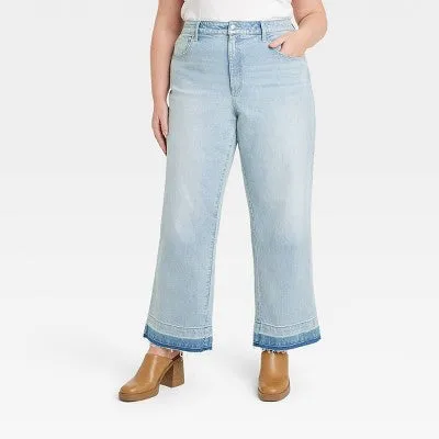 Universal Thread Women's High Waisted Wide Leg Cropped High-Rise Jeans, Light Wash