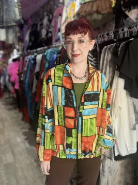 Vintage 90s Colorful Geometric Print Bomber Jacket